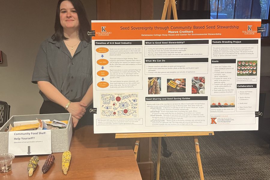 Maeve Crothers standing next to their senior project poster