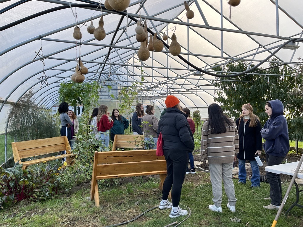 Students visiting Hoop House