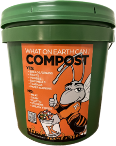 green bin with orange sticker